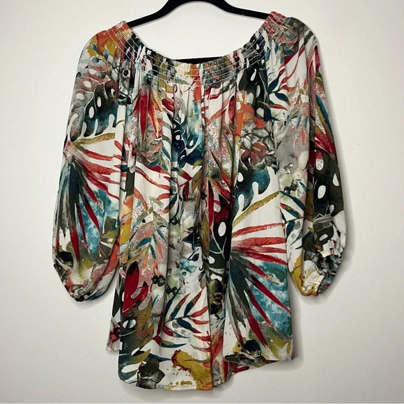 ARIELLA Boho Floral Colorful Lightweight Breezy Flowy Off Shoulder Top Blouse - Picture 4 of 8